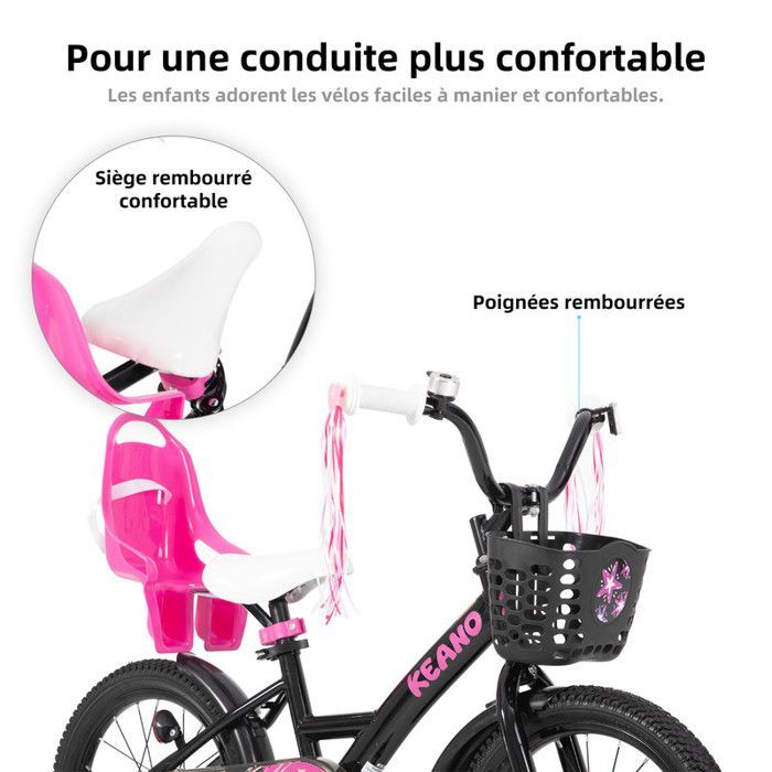 Vélo pour enfants - JOYSTAR - 14 pouces - Avec panier et roues d'entraînement -Convient aux enfants âgés de 3 à 5 ans-Adorable- Noir