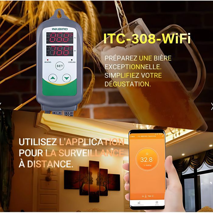Termostato inteligente WiFi Inkbird para calefacción y refrigeración, controlador de temperatura ITC-308-WIFI con sonda y aplicación.