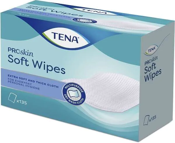 Tena Soft Wipe, Chusteczki Oczyszczające Suche, 135 szt.