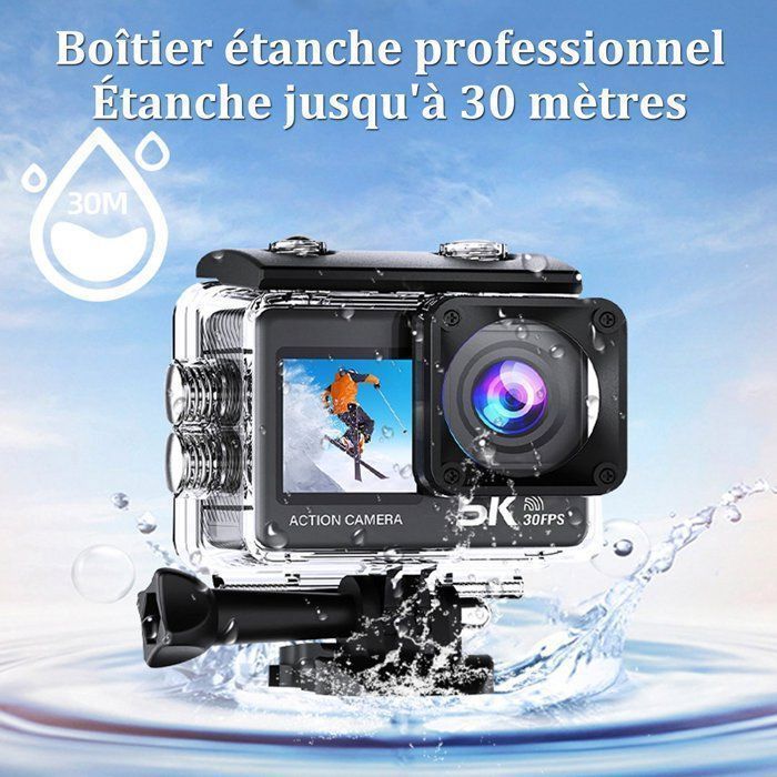 5K 30FPS Sports Camera, 170° Wide Angle, EIS, 30M Waterproof Camera, 2.4G WiFi with Remote Control, Black