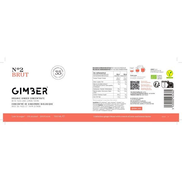 Gimber - N.º 2 - Crudo - Concentrado de jengibre orgánico con yuzu y tomillo limón - 700 ml