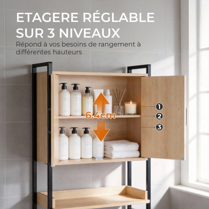 Mueble de baño con 2 puertas y estante ajustable - ALIGHTUP - mueble para lavadora de estilo industrial, 64,5 x 30 x 171 cm, Roble