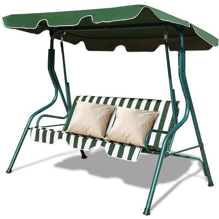 Columpio de jardín independiente para 3 personas COSTWAY con toldo impermeable ajustable para jardín y patio, carga máxima 210 kg - Verde