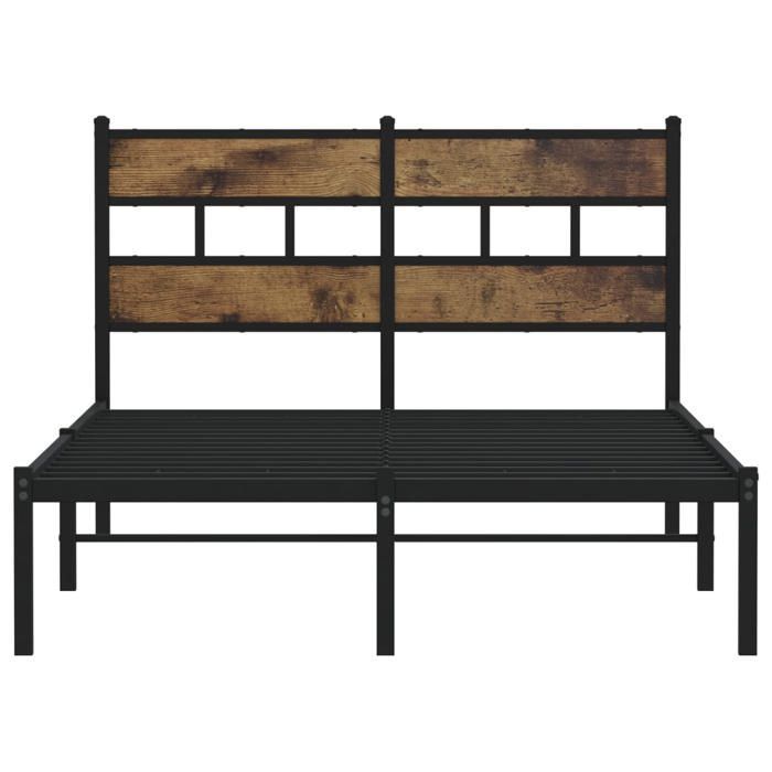 Metalen bedframe - vidaXL - 120x190 cm - Gerookt eikenhout - Hoofdbord - Opbergruimte - Lattenbodem