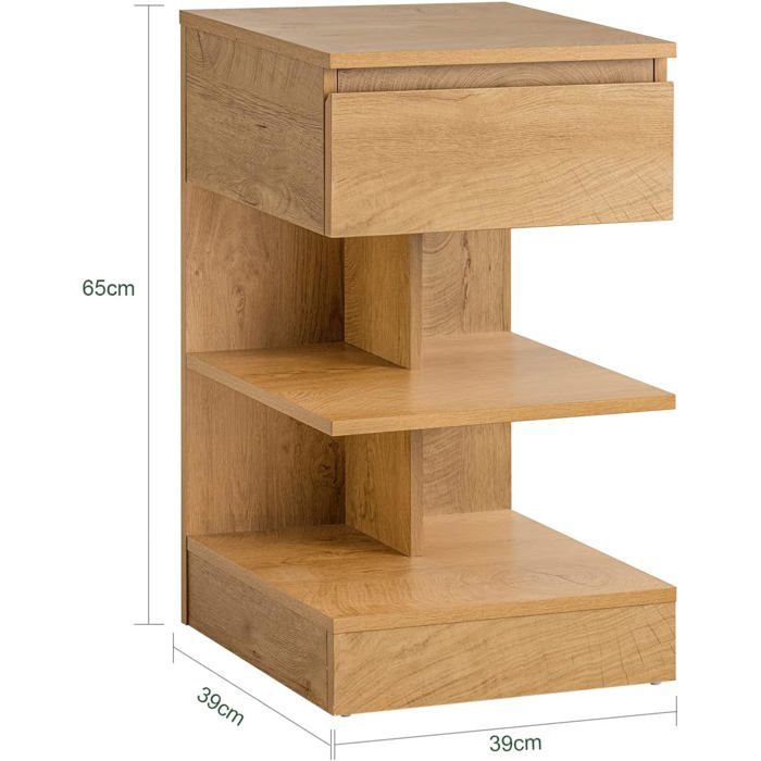 Set of bedside tables - SOBUY - 1 drawer - 2 shelves - 39x39x65 cm - Light wood - Max load 35 kg - Easy assembly