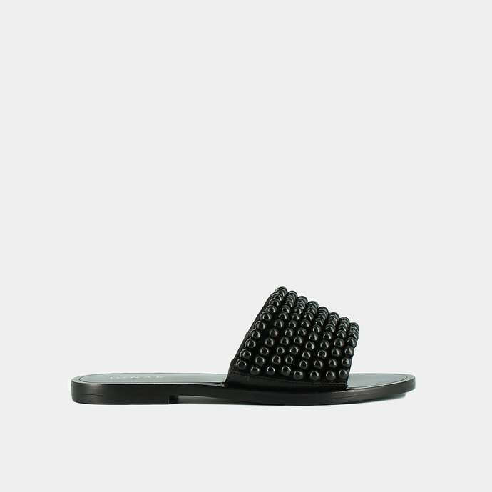 Mules à perles  en cuir noir