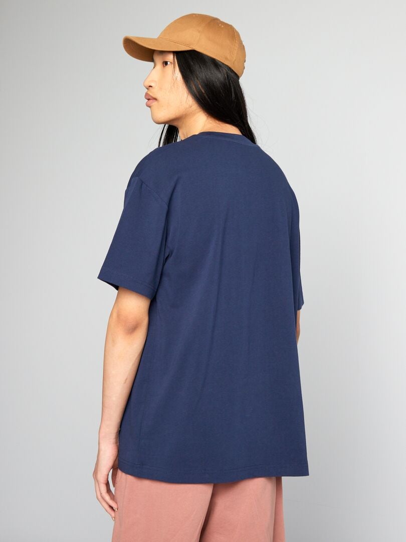 Camiseta de malha com gola redonda - AZUL
