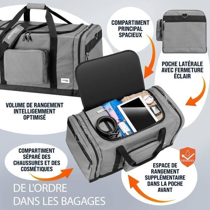 MONZANA® Reistas, Grijze Sporttas, 90L, Fitness, Voetbal, Vervoer, Afneembare en Verstelbare Schouderriem, Weekendtas