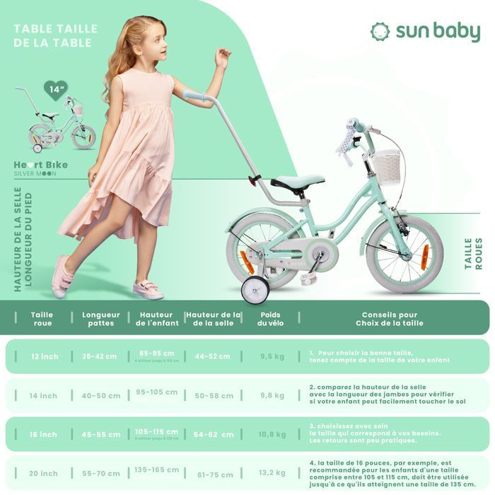 Kinderfiets - Hartfiets - 14 inch wielen - Leeftijd 3 tot 5 jaar - Mandje - Bel - Spatborden - Silver Moon Mint