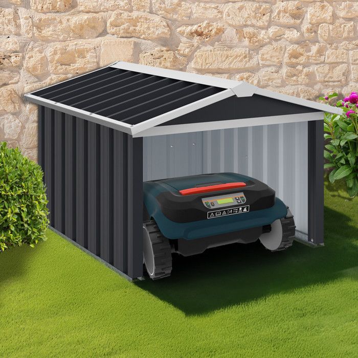IDMARKET Garage pour robot tondeuse toit à 2 pentes métal gris anthracite 86 x 98 x 62 cm