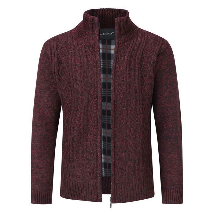Cárdigan casual ajustado para hombre ALLTHEMEN, chaqueta de punto grueso con cuello alto, 5 colores lisos, rojo, talla S