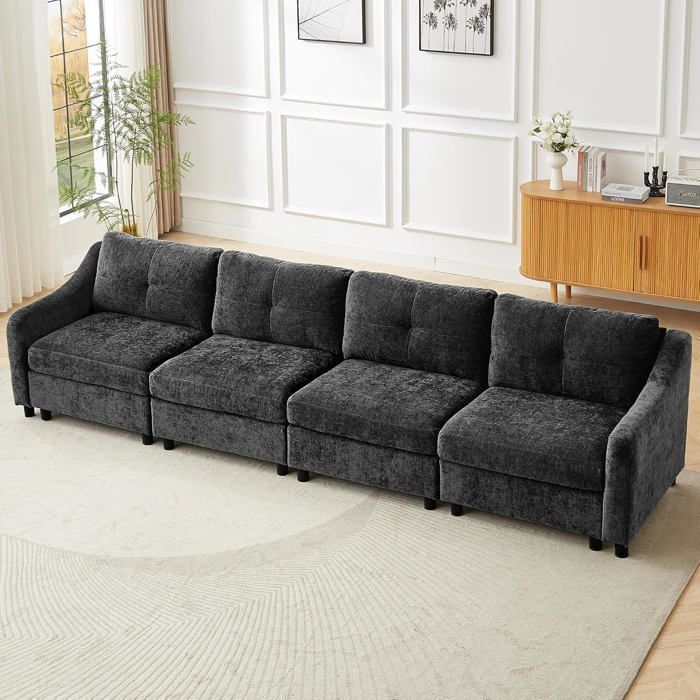 JIEXI Modular 4-Seater Sofa, Corduroy Upholstery, 251 cm (Grey)