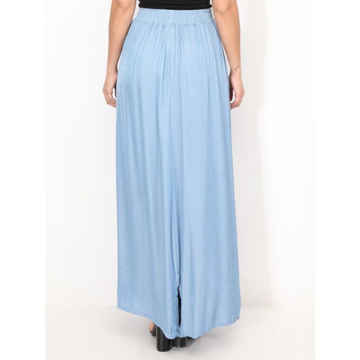Jupe longue effet denim avec pans intégrés à nouer.Dotée d'un élastique à la taille et d'une fente à l'arrière. pour femme - Jupes