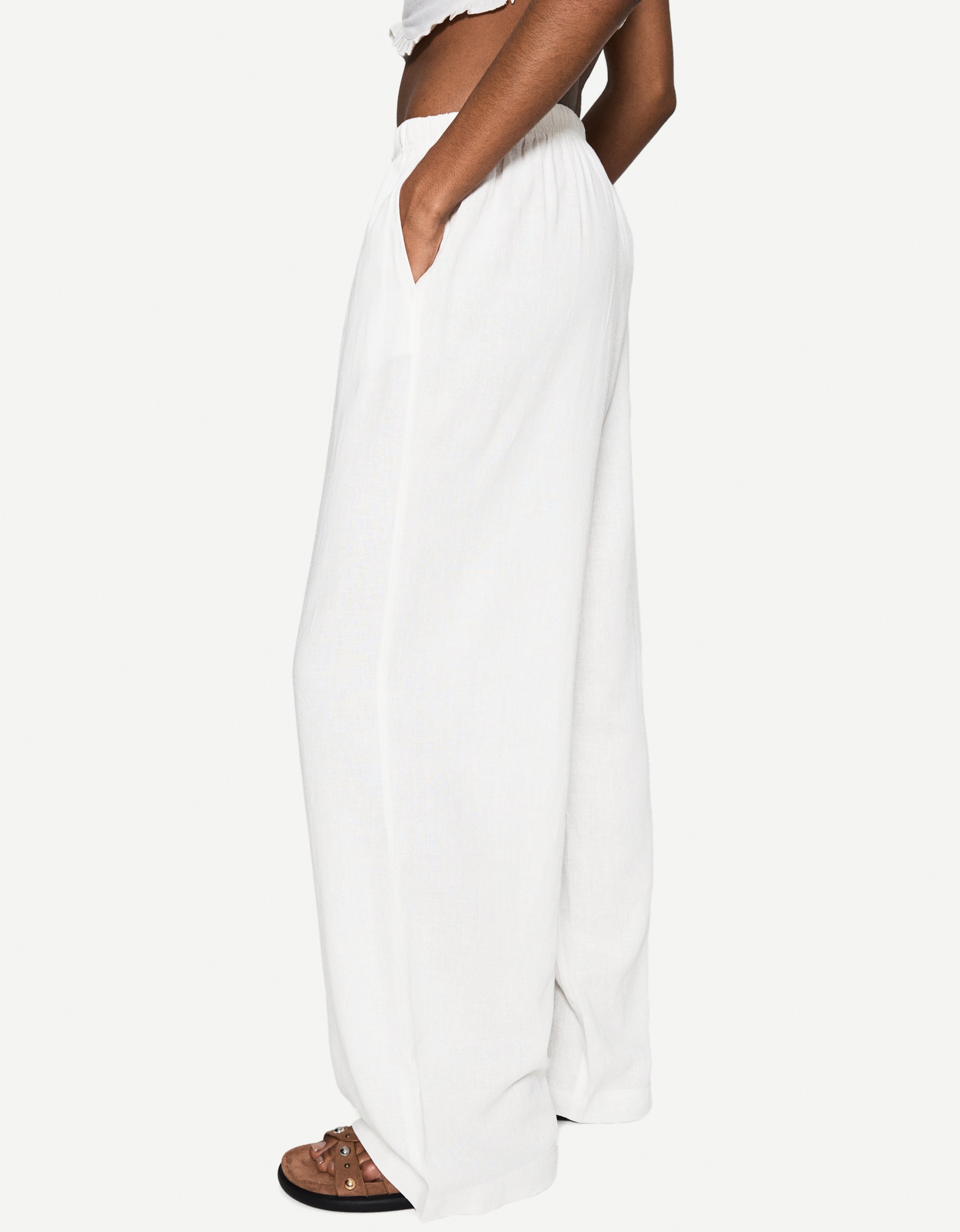 Bershka met elastische tailleband - Broek - wit
