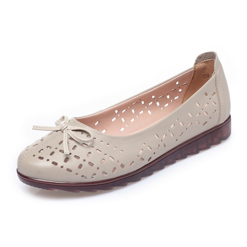 Women's Summer Shoe Hole 2021 Commuter Shallow Mouth Genuine Leather Sandals Women Large Size Flat Mother Shoes Women
