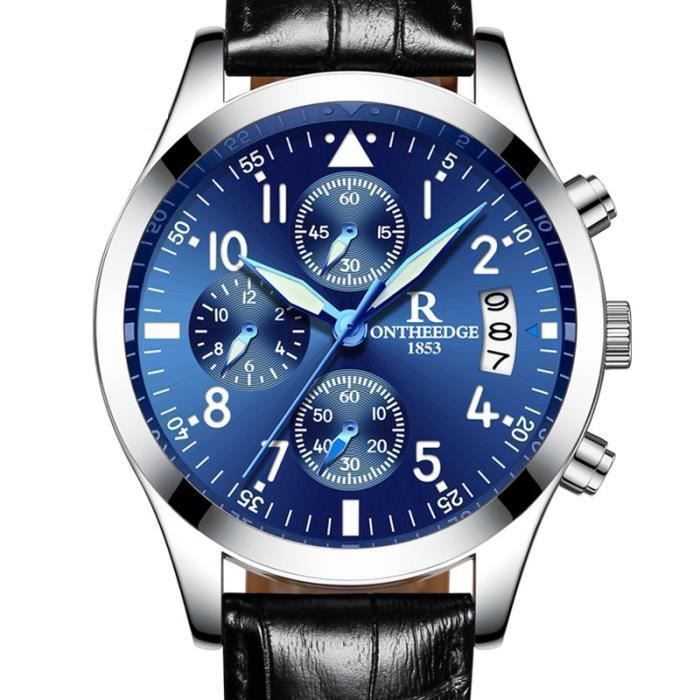 Orologio da uomo 2026 con cinturino in pelle, datario, resistente all'acqua, al quarzo, cronografo blu