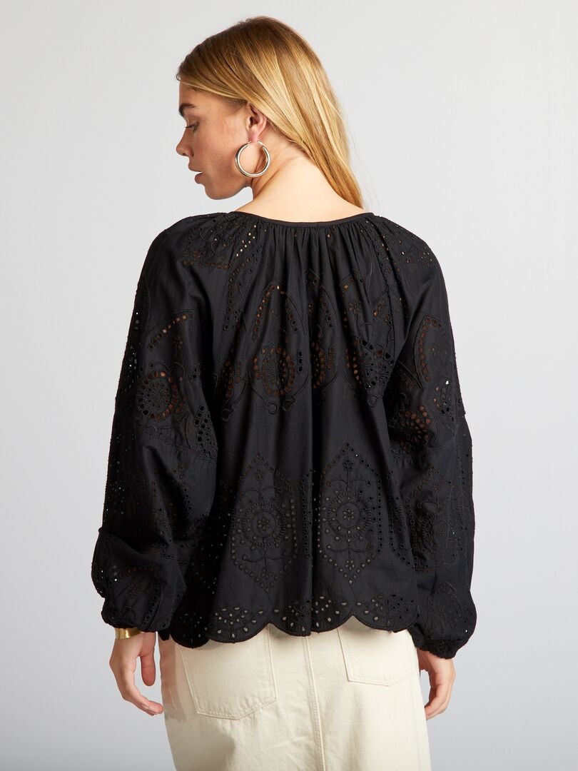 Blouse met borduurwerk en kant - zwart