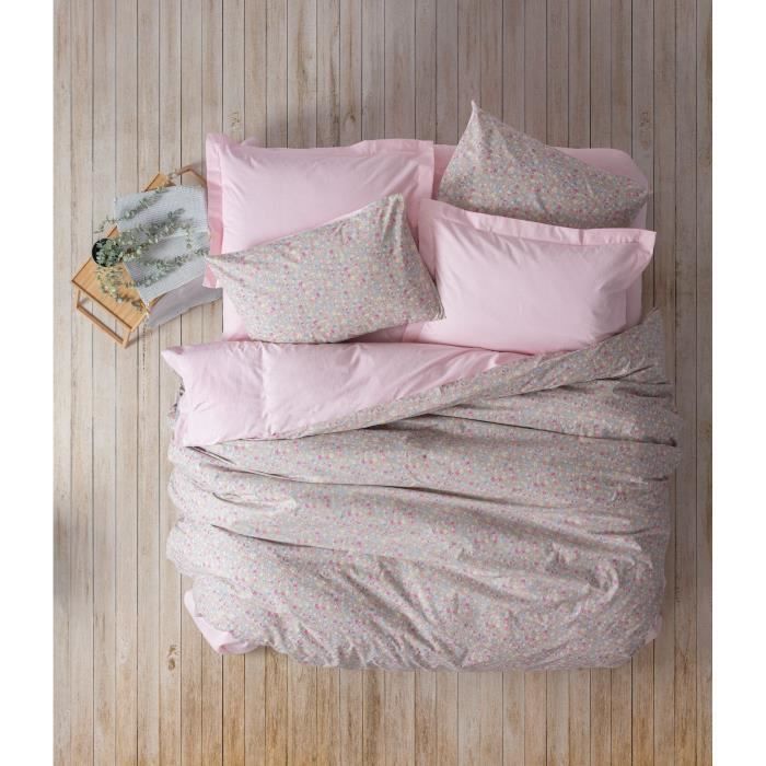 Juego de ropa de cama: 1 funda nórdica de 220 x 240 cm + 2 fundas de almohada de 60 x 60 cm - 100 % algodón reforzado - Rosa