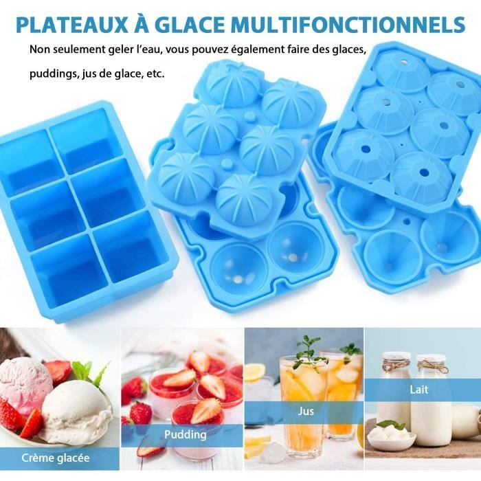 Bacs à Glaçons - MEIDONG - 3 formes - Silicone - Réutilisables - Couleur bleue