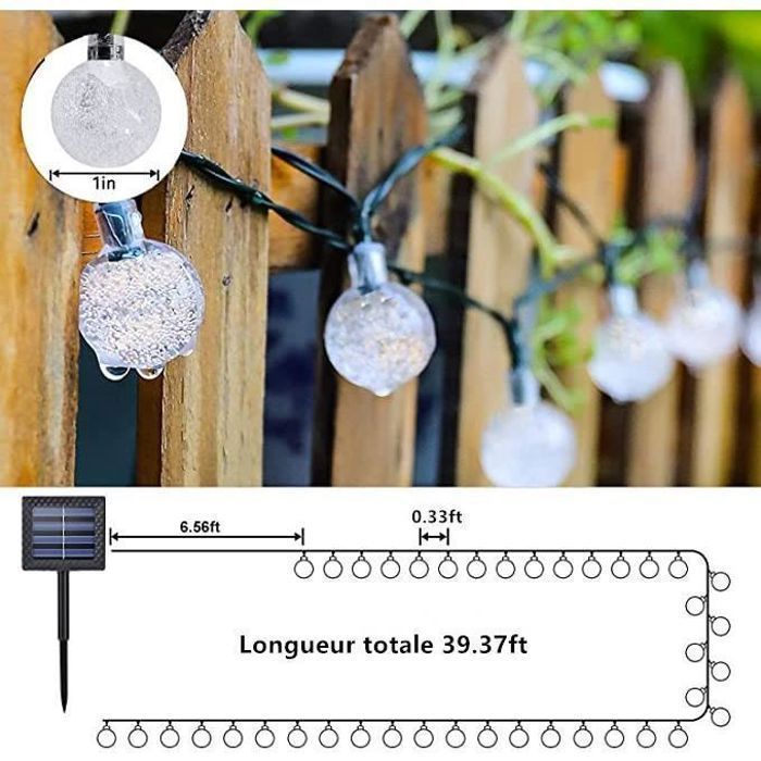 Guirnalda de luces solares impermeables de 12 m con 100 LED, 8 modos de iluminación, ideal para jardín, patio y fiestas (multicolor).