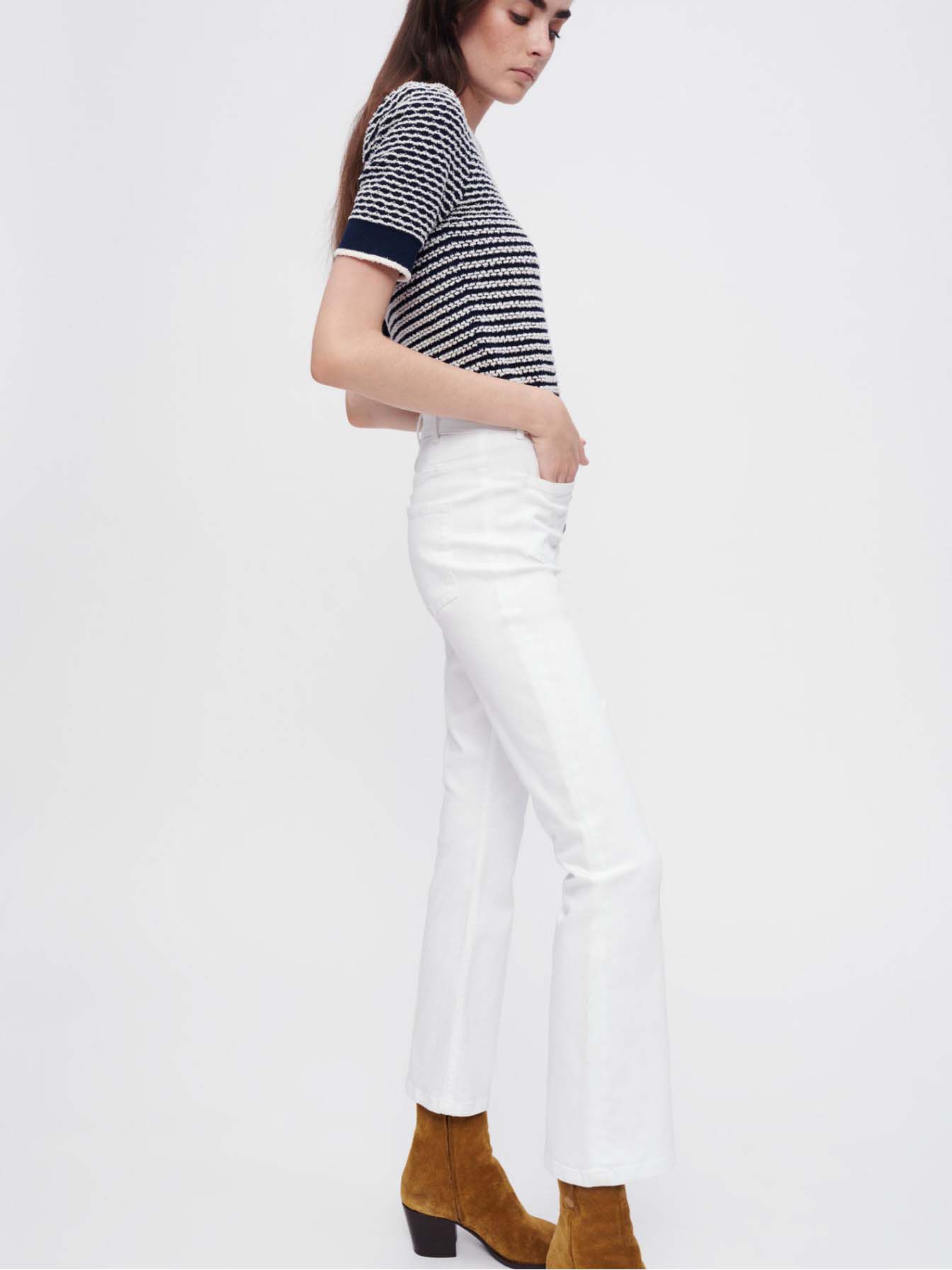 Bell-bottom jeans met zakken en knopen - Wit