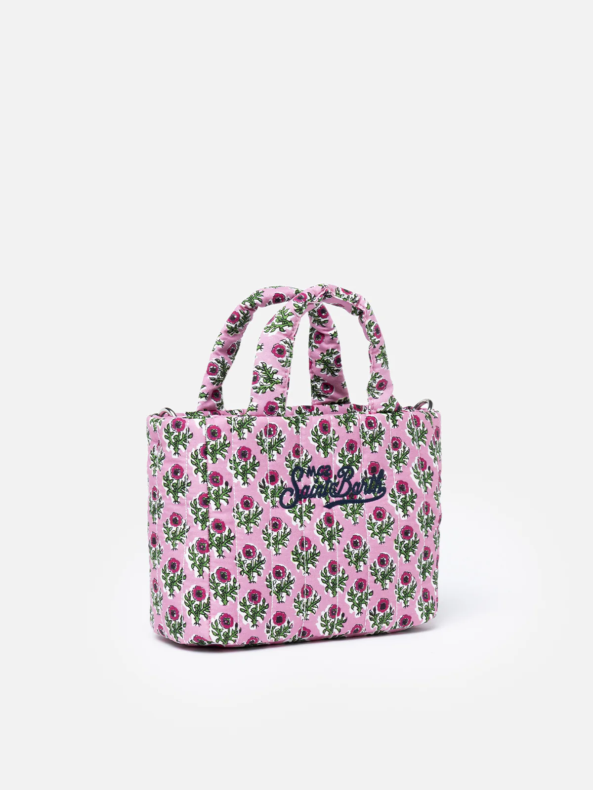 Roze gewatteerde mini-draagtas met bloemenprint
