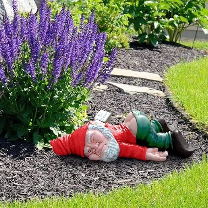 Nain de Jardin - Imperméabiliser - Ivre Drôle - Résine - 18x13x6cm - Décoration Exterieur