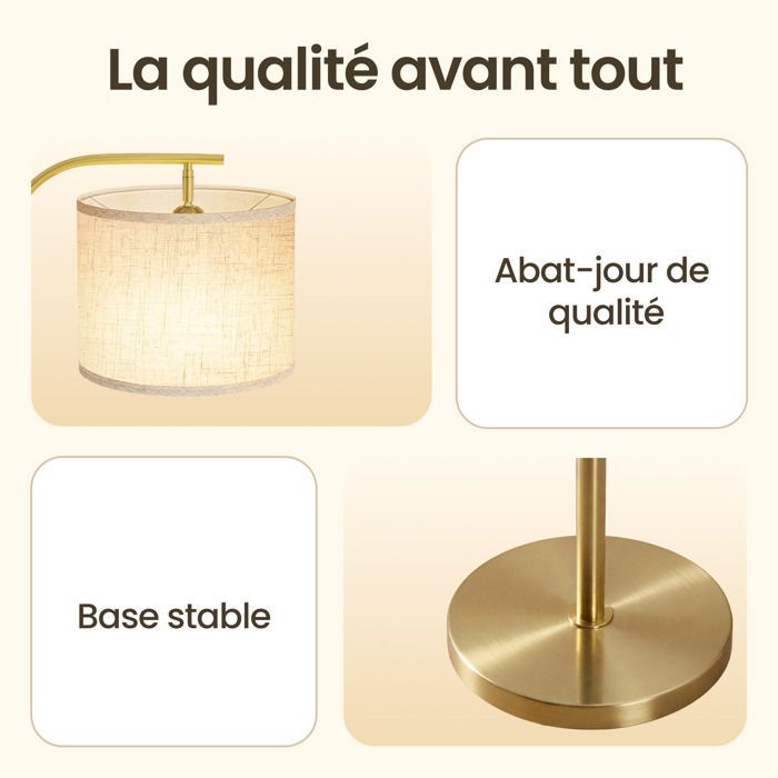 Lampadaire Arc Réglable en Hauteur, 150–175 cm, avec Interrupteur au Pied, Douille E27, Doré