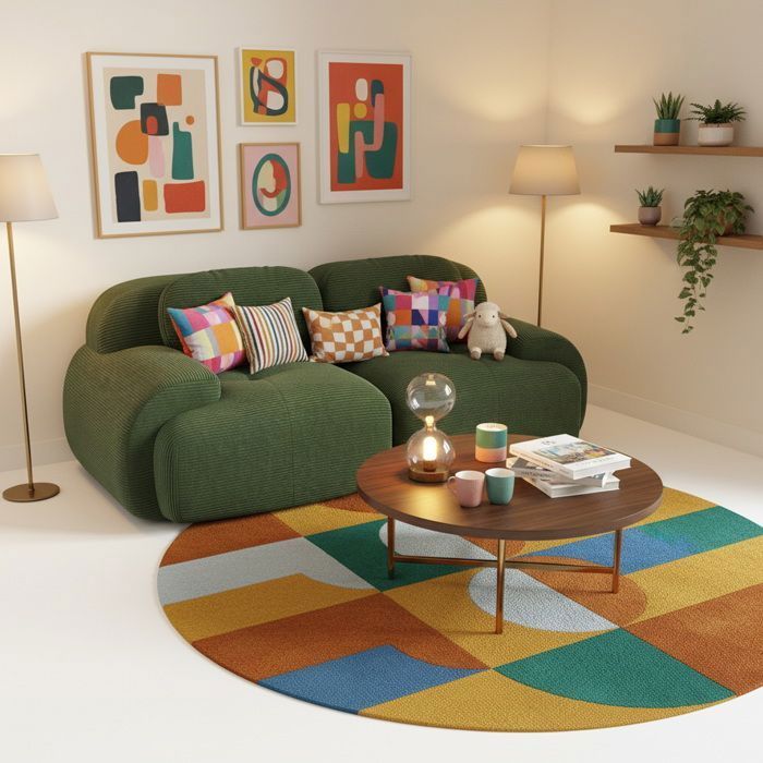MEUBLES COSY Ensemble de canapés avec accoudoirs incurvés en tissu velours côtelé doux pour le salon, couleur vert, siège 2