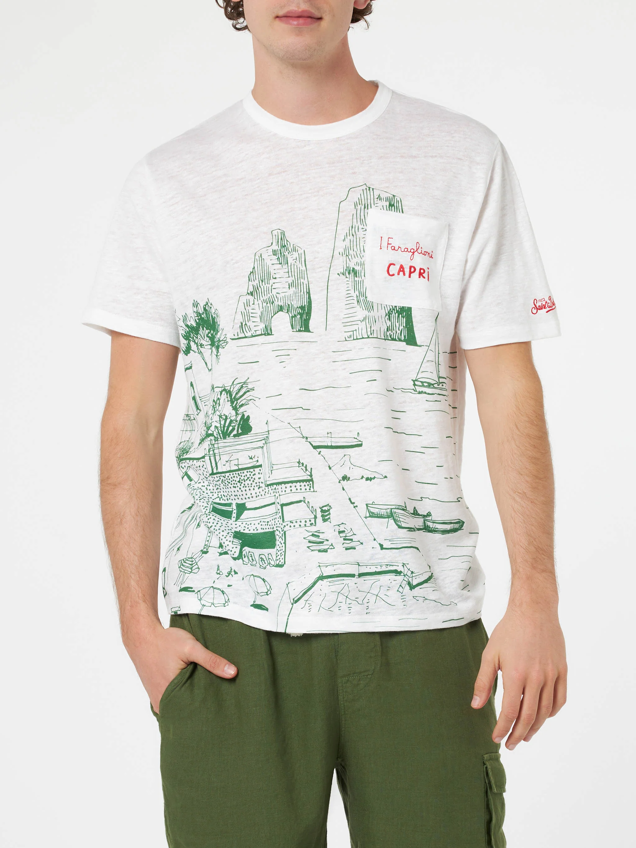 T-shirt da uomo Ecstasea in jersey di lino con stampa Capri piazzata e