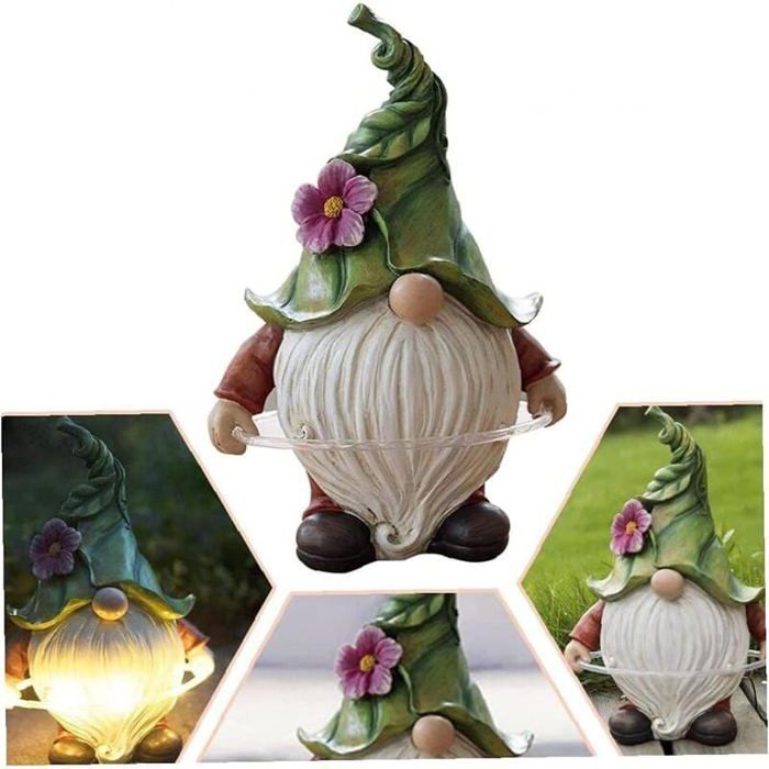 Estatua de gnomo de jardín de resina Odipie, figura de gnomo con forma adorable, figura de jardín exterior impermeable con luces LED.