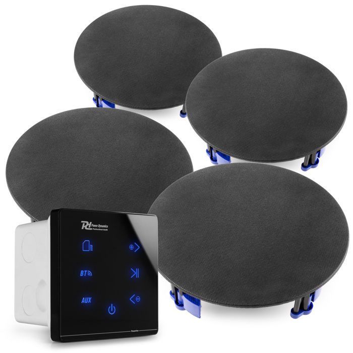 Power Dynamics Powerline A50B - Kit amplificatore a parete con 4 altoparlanti da incasso - 60 Watt