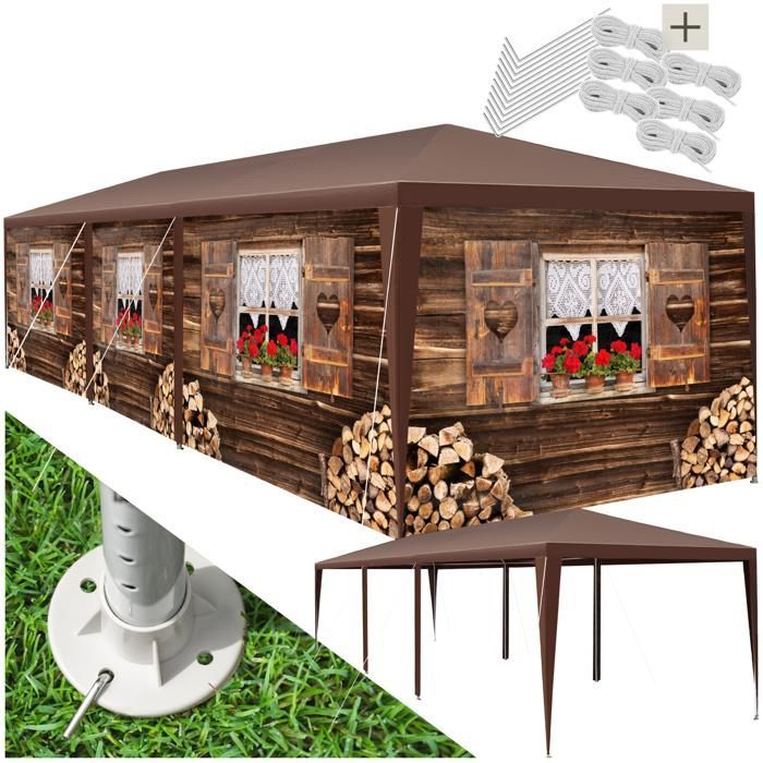 Tonnelle - TECTAKE - Pavillon ALMCHALET en polyéthylène et en acier 900 x 300 x 250 cm - Marron