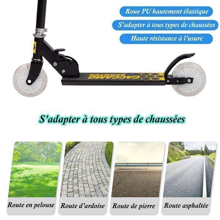 Patinete infantil/Patinete para niño - Patinete plegable para niños con 2 ruedas con luces LED intermitentes, altura ajustable, edades de 3 a 10 años (altura: 80-135 cm) - Negro