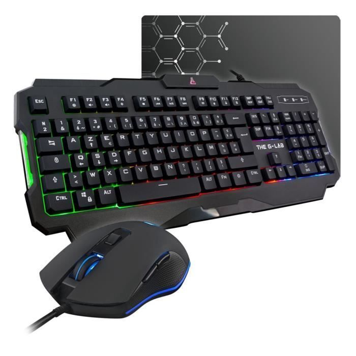 Pacchetto gaming 3 in 1 - G-Lab - HELIUM COMBO - Mouse cablato - Tastiera cablata - Tappetino per mouse