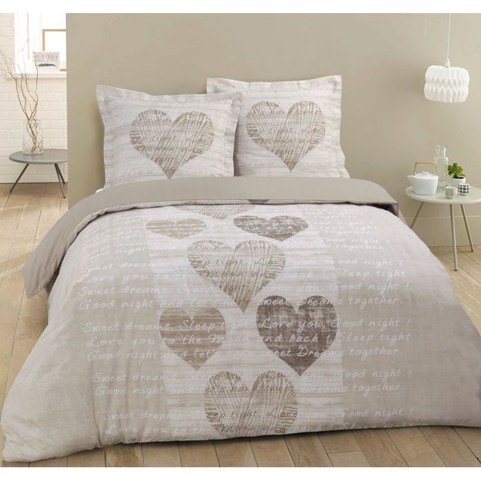 VISION Alice Duvet Cover Set - 100% Cotton - 1 Duvet Cover 220 x 240 cm + 2 Pillowcases 65 x 65 cm - Beige and White