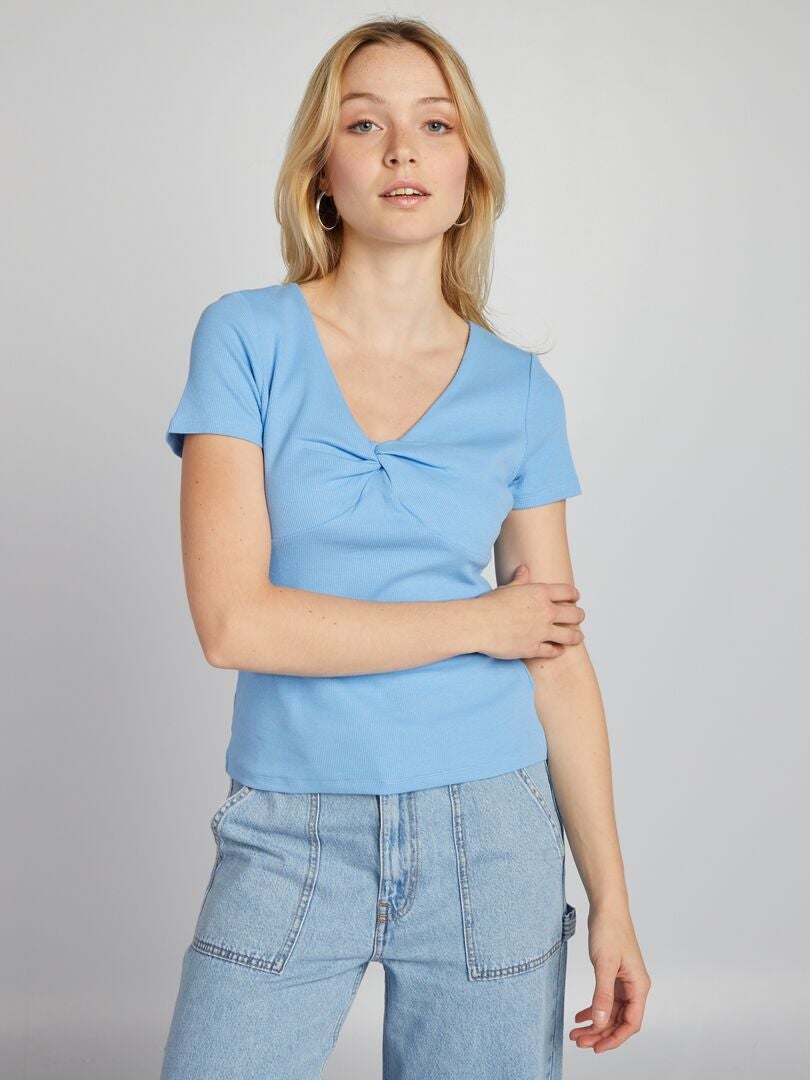 Camiseta de malha canelada - AZUL