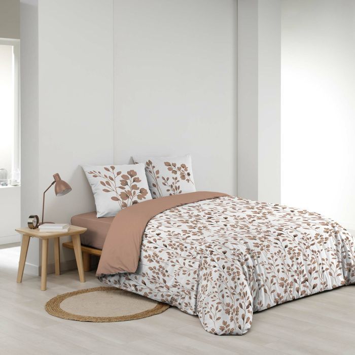 Housse de couette MAIWEN 200x200 100% coton 57 fils Mocha +2 taies 63x63