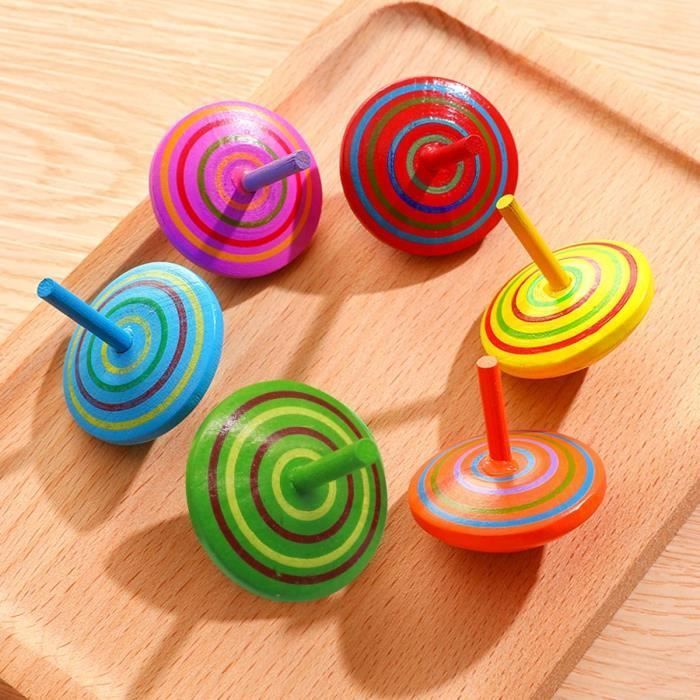 Children's Toys - Colorful Wooden Spinning Top - 18 Pieces - Ages 3 and Up - Unisex