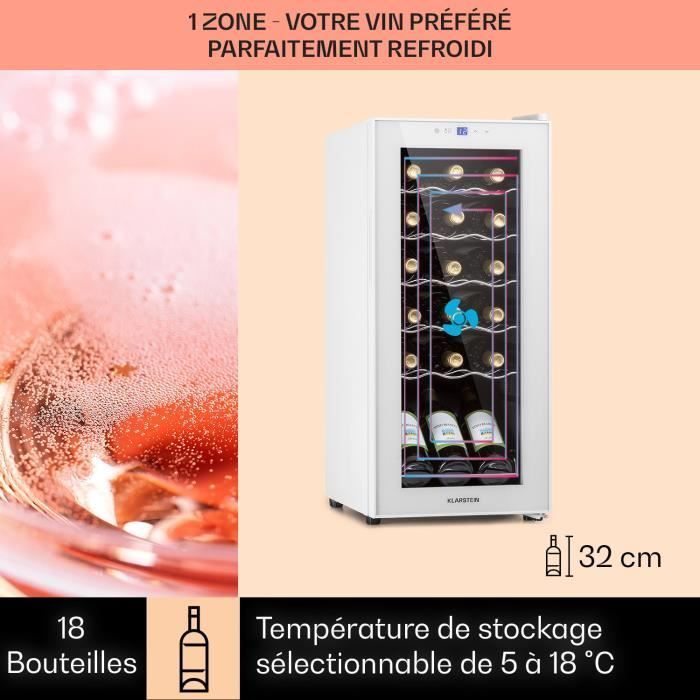 Cave à vin - Klarstein Shiraz 18 Slim Uno - 50 L - 18 bt. - Panneau de contrôle tactile - Blanc