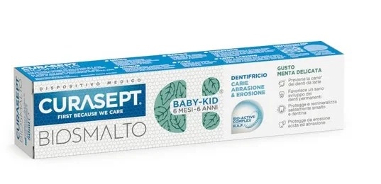 Curasept Biosmalto Zahnpasta für Kinder und Babys mit Minzgeschmack, 50 ml, gegen Karies, Abrasion und Erosion