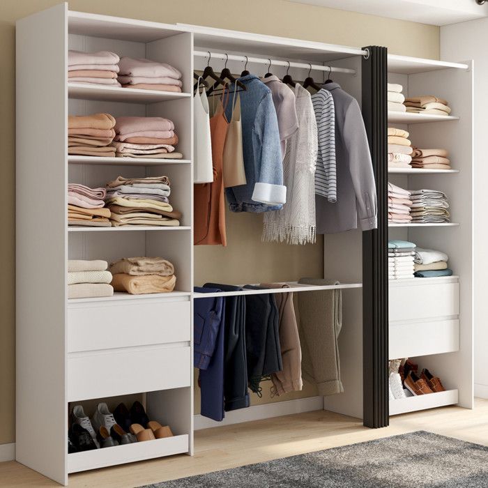 IDMARKET MERYL XXL Double Wardrobe 220 cm with trouser rack + shelves + drawers + shoe storage, white and grey