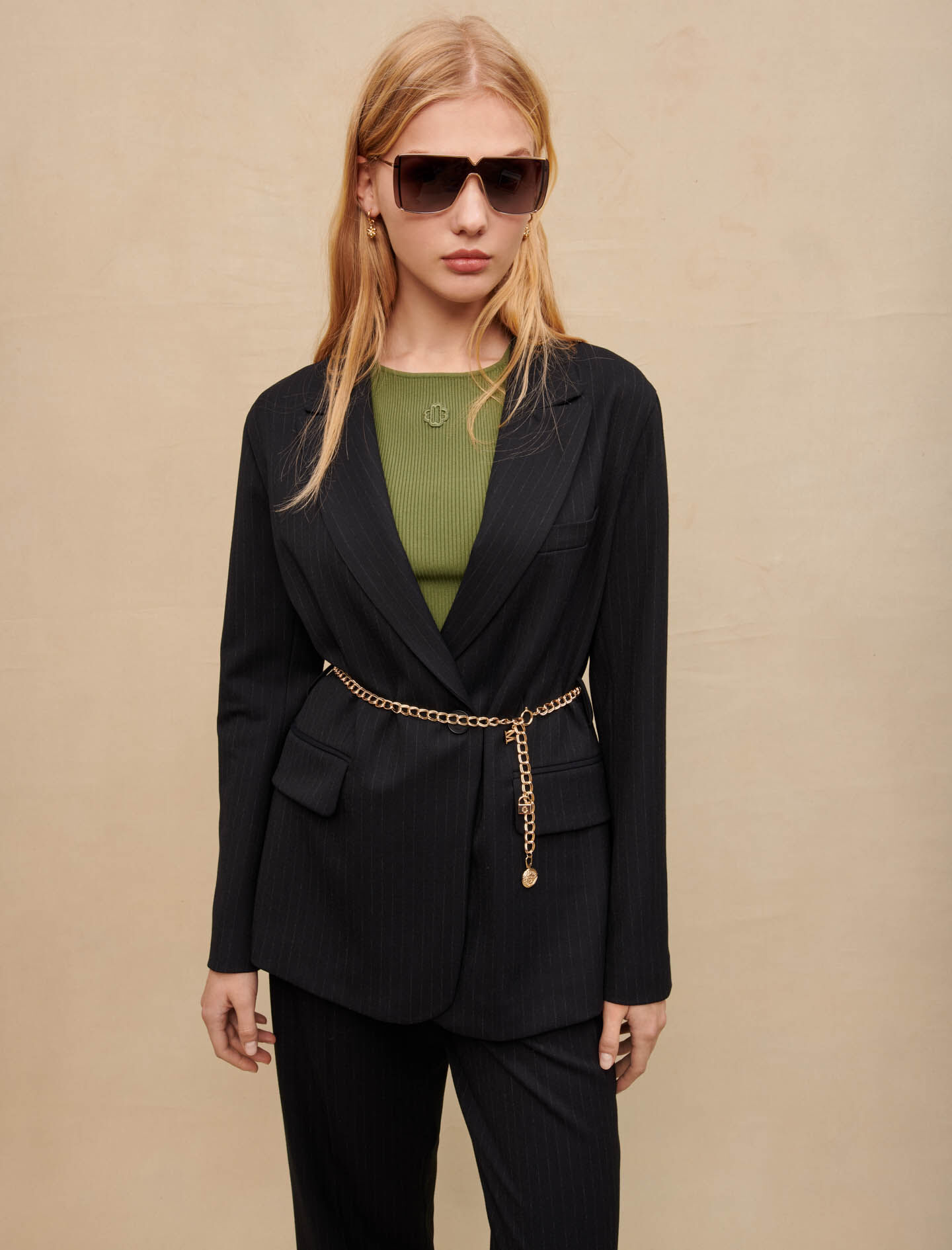 Sacou cu dungi, stil tenis - Negru