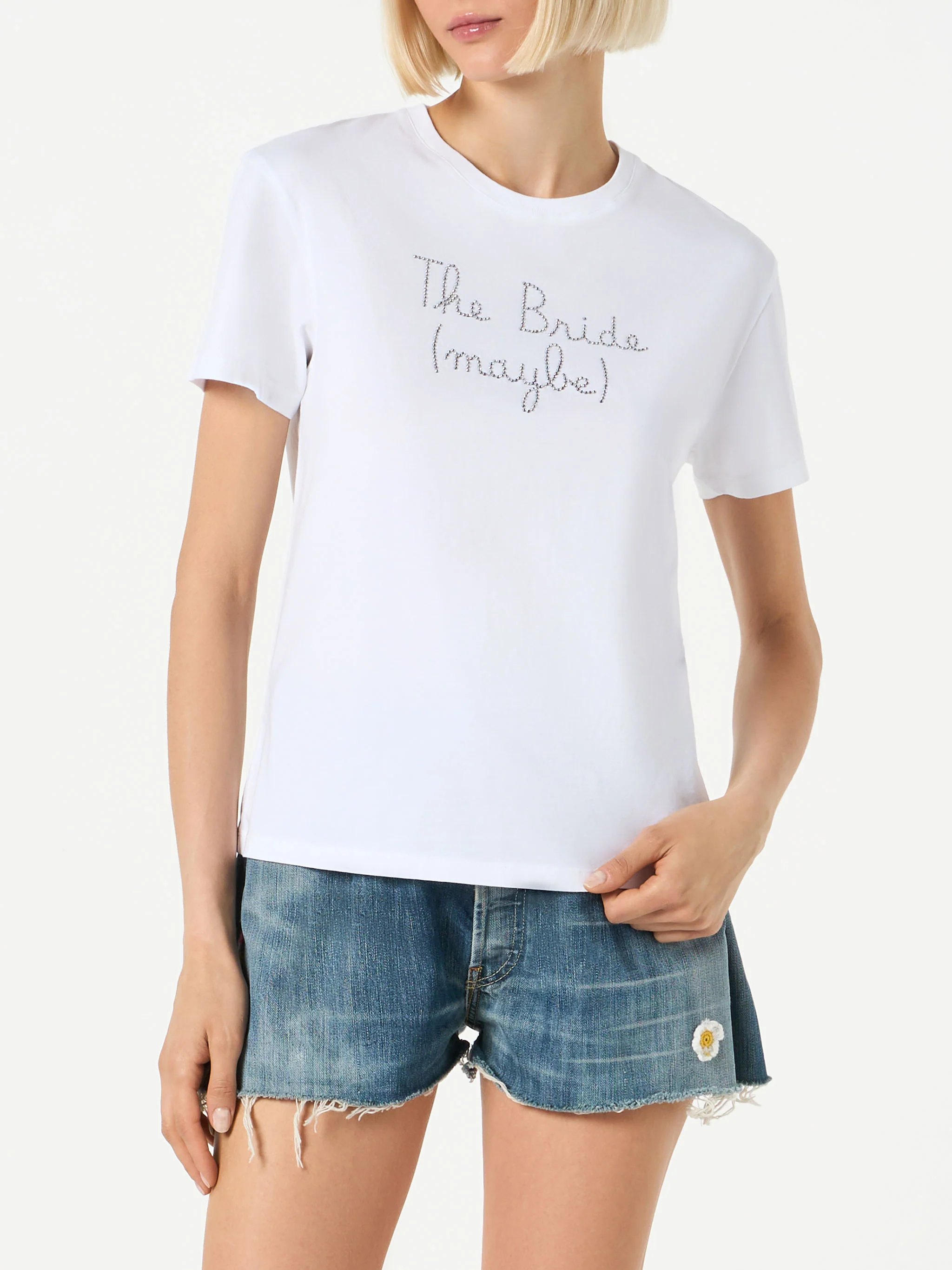 Het katoenen dames T-shirt met strass-borduurwerk (misschien) van The Bride