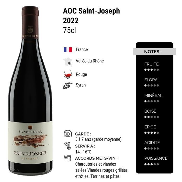 Domaine Stéphane Ogier Saint-Joseph Le passage 2022 - Vinho Tinto do Vale do Ródano (3x75cl)