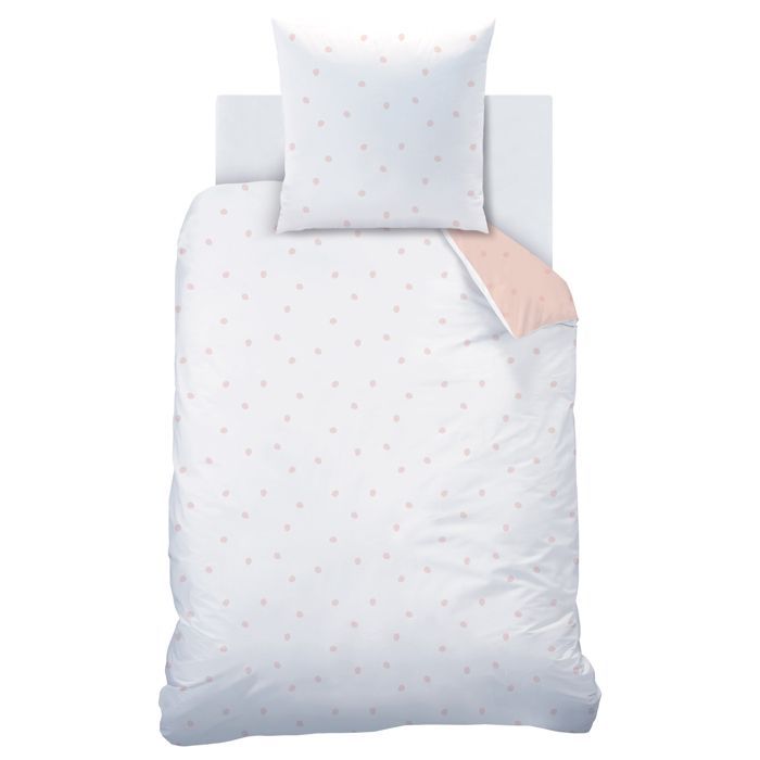 Kinderbettwäsche-Set, 100 % Baumwolle – MATT & ROSE – CLOUDS – Weiß/Rosa – 140 x 200 + 63 x 63 cm
