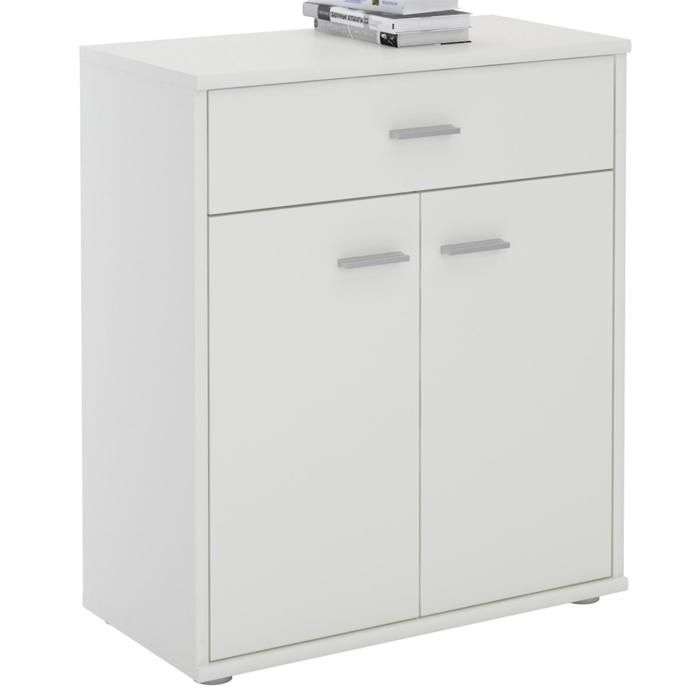 Aparador MONACO, cómoda/mueble de almacenamiento con 1 cajón y 2 puertas, en melamina blanca.
