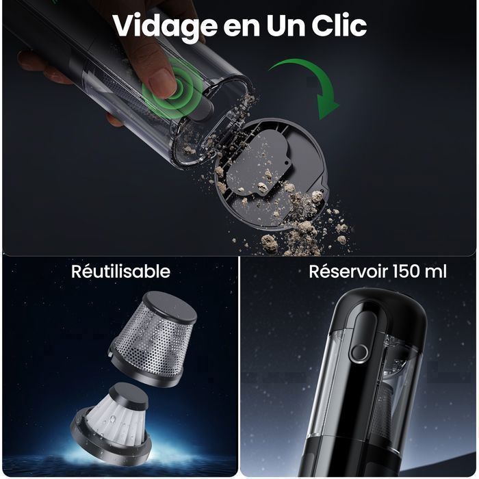 Powerful Cordless Handheld Vacuum Cleaner 16500 Pa, 2-in-1 Suction & Blowing, Car Vacuum with Light, One-Click Emptying