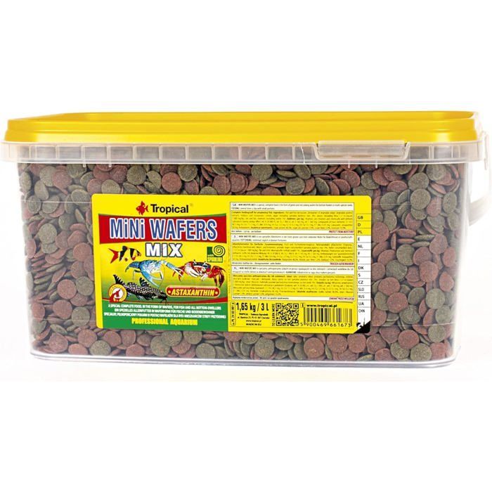 Fish food - TROPICAL - Mini Wafers Mix 3L (1.65 kg) - Sinking pellets - Spirulina - Beta-glucan & Astaxanthin