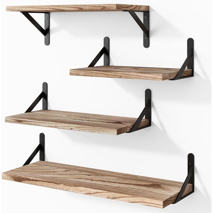 Set van 4 wandplanken, zwevende planken, hangende opbergplanken, voor woonkamer, keuken, kantoor, badkamer